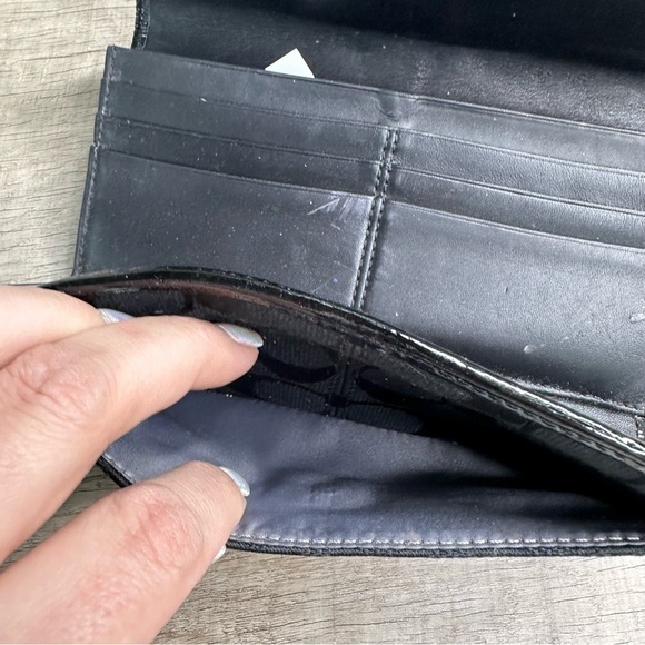 COACH SoHo Signature Jacquard Canvas And Leather Pleated Black Envelope Clutch - Picture 8 of 13